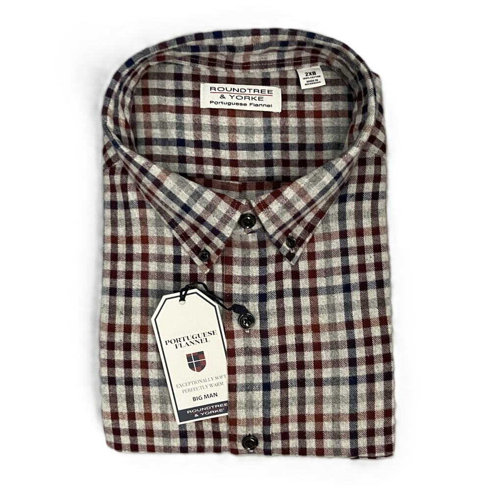 Roundtree & Yorke Shirt Big & Tall Men's 2XB Portuguese Flannel Button-Down NEW